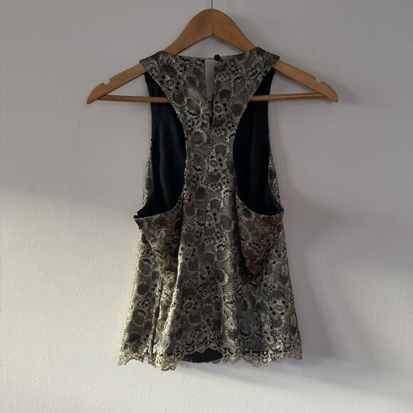 VTG 90s BEBE Black Mesh Gold Floral Lace Corset Cami Whimsigoth Fairy Tank Top S - Picture 3 of 13